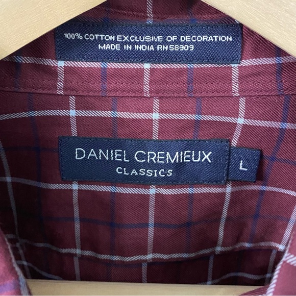 Daniel Cremieux Burgundy Plaid Checkered Long Sleeve Shirt - Picture 3 of 4